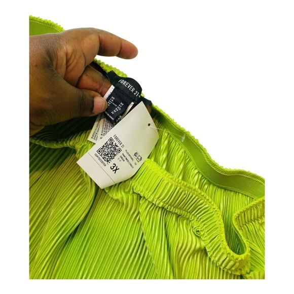 NWT Forever 21 Womens Wide Leg High Rise Pleated Pants Lime Green Stretch 3X - Picture 4 of 5